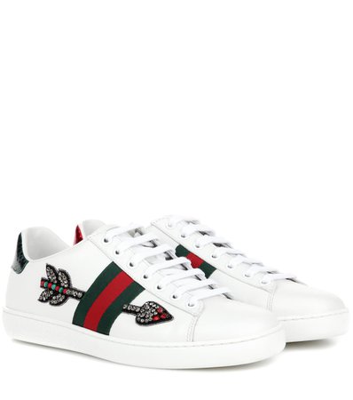 Sneakers Ace In Pelle Con Ricamo - Gucci | mytheresa.com