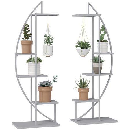 Outsunny 5 Tier Metal Plant Stand Half Moon Shape Ladder Flower Pot Holder Shelf For Indoor Outdoor Patio Lawn Garden Balcony Decor, 2 Pack, Gray : Target