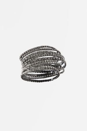 Pack of elastic bracelets with rhinestone appliqués. - Anthracite grey | ZARA United States