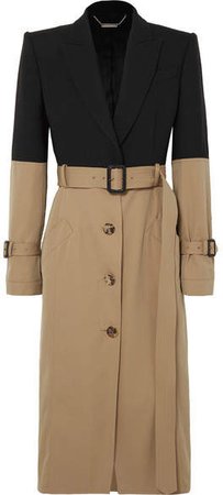 Belted Two-tone Cotton Coat - Beige
