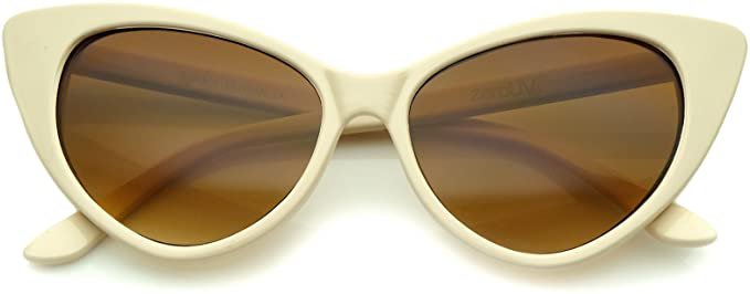 Amazon.com: zeroUV - Women's Retro Oversized High Point Cat Eye Sunglasses 54mm (Creme/Amber): Clothing