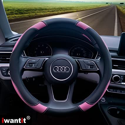 Amazon.com: Sporty Style Steering Wheel Cover with Breathable Holes, Perforated Leather Steering Wheel Protector with Anti-Slip Rubber Ring, Universal Fit 14.5-15 inches for Cars,SUV,Van (Pink/Black) : Automotive