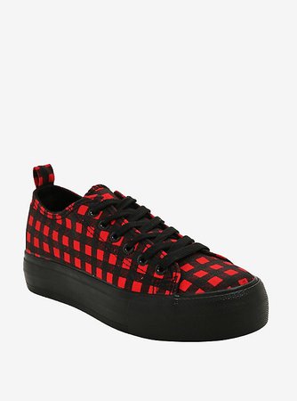 Red & Black Plaid Canvas Platform Sneakers