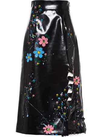 MIU MIU floral-print mid-length skirt