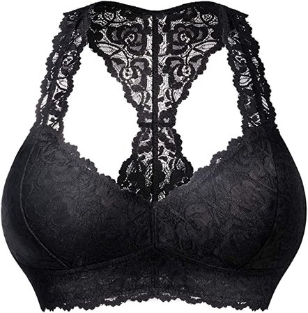 Rolewpy Women's Sexy Lace Bra Removable Padded Racerback Breathable Bralette Bustier Sports Bras at Amazon Women’s Clothing store