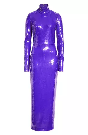 LaQuan Smith Sequin Mock Neck Long Sleeve Cutout Column Gown | Nordstrom