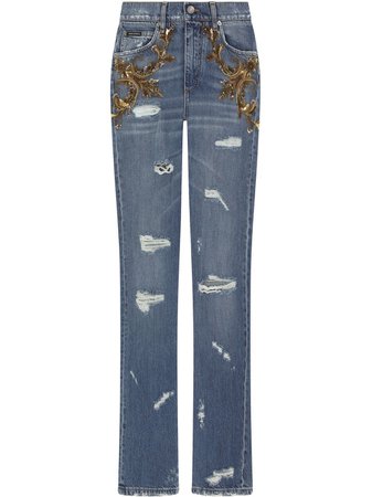 Dolce & Gabbana Embellished high-waisted straight-leg Jeans - Farfetch