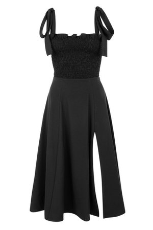 Clothing : Max Dresses : 'Carmella' Black Shirred Midi Sundress