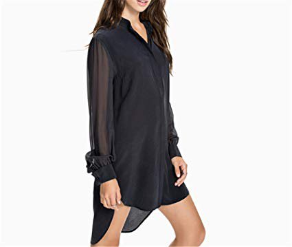sheer high low button down