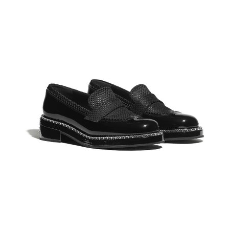 Patent Calfskin Mixed Fibers Black Loafers | CHANEL