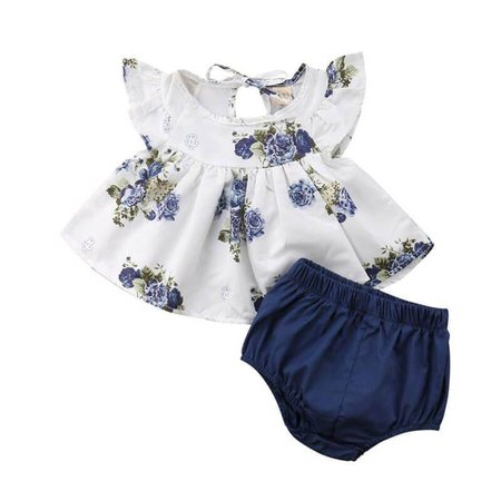 Baby Girl Dark Blue Floral 2-Piece Clothing Set – The Trendy Toddlers