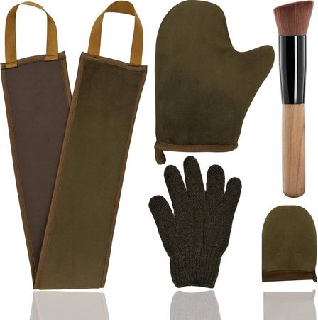 Amazon.com: 5 Piece Self Tanning Mitt Applicator Set with Self Tan Glove Tanning Back Lotion Applicator Tanning Brush Tan Face Mitt Exfoliating Glove, for Self Sunless Tanning Tan (bronze) : Beauty & Personal Care