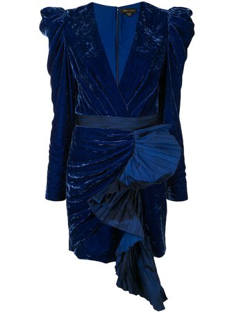 Blue Zuhair Murad ruffle velvet mini dress DRP20341 - Farfetch