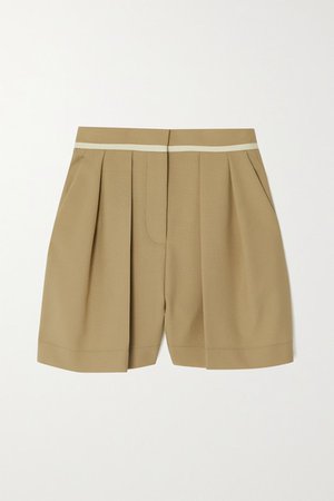 Ariel Piped Pleated Organic Cotton Shorts - Camel