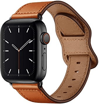 KYISGOS Compatible with iWatch Band 45mm 44mm 42mm, Genuine Leather Replacement Band Strap Compatible with Apple Watch SE Series 7 6 5 4 3 2 1 (Brown/Black, 45mm/44mm/42mm)
