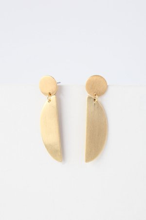 Cute Gold Earrings - Half Moon Earrings - Brushed Gold Earrings