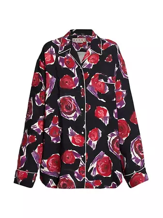 Shop Marni Rose-Print Long-Sleeve Shirt | Saks Fifth Avenue