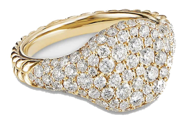 David Yurman Mini Chevron Pave Diamond Pinky Ring in 18k Yellow Gold, Size 4