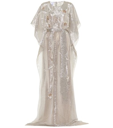 Embellished metallic silk-blend gown