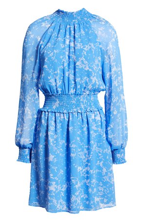 Halogen® Floral Smock Neck Long Sleeve Dress | Nordstrom