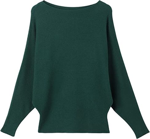 Women's Batwing Sleeves Sweater Solid Boat Neck Knit Pullover Sweater Tops for Women Green Small at Amazon Women’s Clothing store