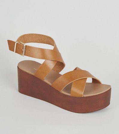 Tan Leather-Look Strappy Flatform Sandals | New Look