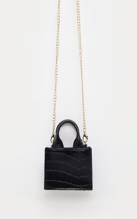 Black Croc Miro Mini Chain Bag | PrettyLittleThing