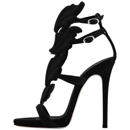 Giuseppe Zanotti NEW Black Suede Velvet Evening Sandals Heels in Box For Sale at 1stDibs