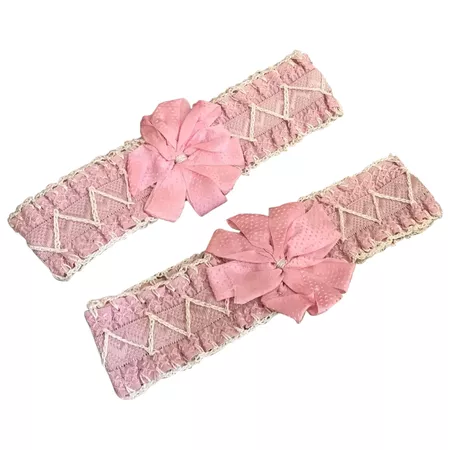 Pair Antique Boudoir Pink Silk Ribbonwork Garters : Bella Bordello | Ruby Lane