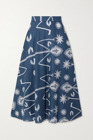 Alex Printed Cotton-voile Midi Skirt - Blue