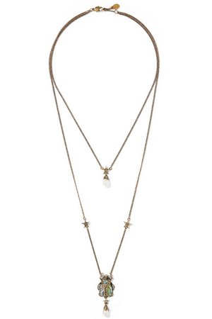 Alexander McQueen | Layered gold-tone, Swarovski crystal and faux pearl necklace | NET-A-PORTER.COM