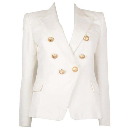 BALMAIN off-white cotton SIGNATURE DOUBLE BREASTED Blazer Jacket 40 For Sale at 1stdibs