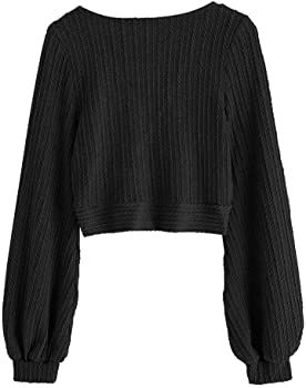 ZAFUL Women's Pullover Ribbed Cropped Knitwear Drawstring Ruched Knitted Crop Top Solid V-Neck Long Sleeve T-Shirt Green at Amazon Women’s Clothing store