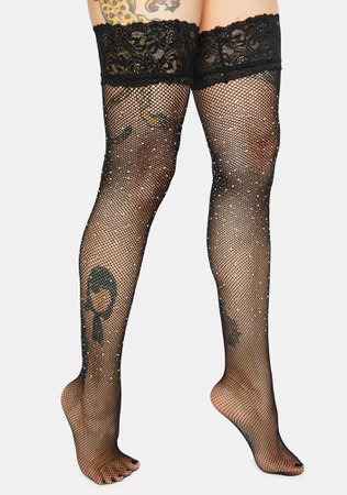 *clipped by @luci-her* Lace Up Sparkle Stocking - Black | Dolls Kill