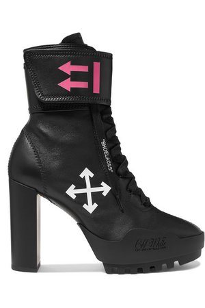 Off-White | Logo-print leather ankle boots | NET-A-PORTER.COM
