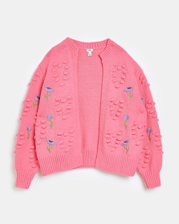 neon pink embroidered cardigan river Island baggy