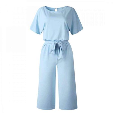 Amazon.com: YYW Jumpsuit Casual Short Sleeve Jumpsuit Loose Wide Leg Long Pants Rompers with Waistband Jumpsuit for Women: Clothing