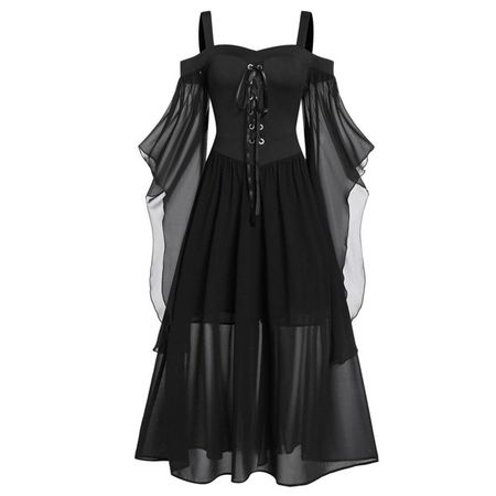TWGONE Womne Plus Size Cold Shoulder Butterfly Sleeve Lace Up Halloween Gothic Dress, Black, L - Walmart.com
