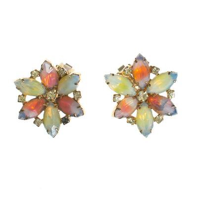 Vintage Kramer Earrings, Pink and Yellow Rhinestones, Diamante Crystal - Vintage Meet Modern
