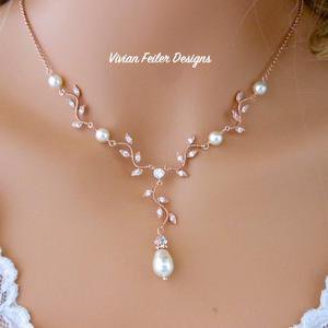 Wedding Necklace Y Bridal VINE Necklace Rose Gold Jewelry White or Ivory PEARLS Cubic Zirconia - Google Search
