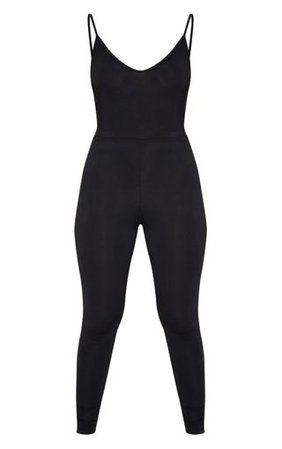 Black Basic Strappy Plunge Jumpsuit | PrettyLittleThing