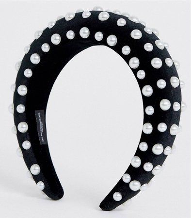 My Accessories London exclusive black velvet pearl headband