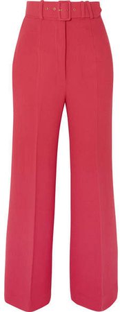 Jana Belted Wool-crepe Wide-leg Pants - Red