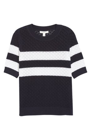 1901 Stripe Pointelle Short Sleeve Sweater | Nordstrom