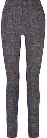 Prince Of Wales Checked Stretch-wool Blend Slim-leg Pants - Gray