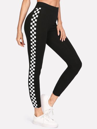 Checkered Side Print Leggings