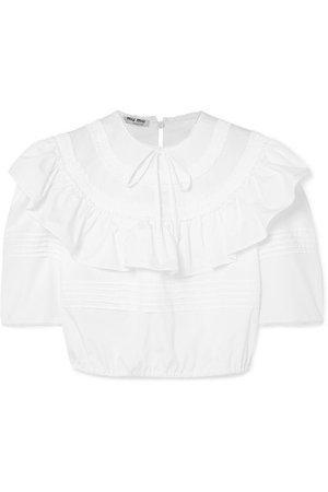 Miu Miu | Cropped ruffled cotton-poplin blouse | NET-A-PORTER.COM