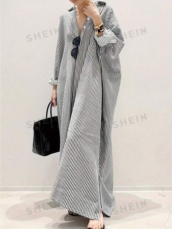 Women's Striped Long Sleeve Shirt Dress | SHEIN