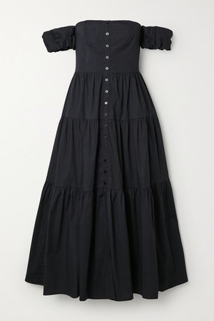 STAUD | Elio off-the-shoulder cotton-blend midi dress | NET-A-PORTER.COM