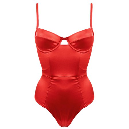 *clipped by @luci-her* Red Satin Bodysuit